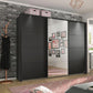 Large 271cm Wide Rauch Forms Décor Metallic Grey Sliding 3 Door Wardrobe with Mirror and Passepartout LED Light Frame