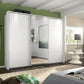 Rauch Forms three door sliding wardrobe Width 271cm  in matt white décor with a mirrored centre door and Passepartout LED Light Frame
