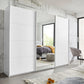 Rauch Forms three door sliding wardrobe in matt white décor with a mirrored centre door
