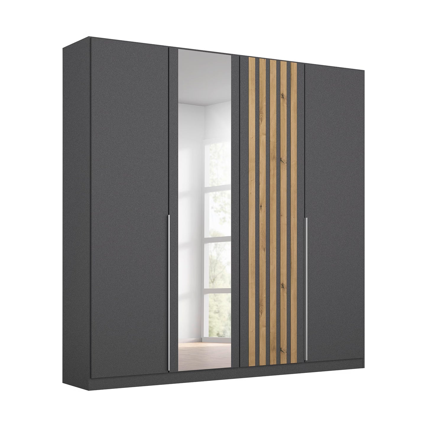 Rauch Lamela 181cm Hinged Door Wardrobe With Mirror in Metallic Grey