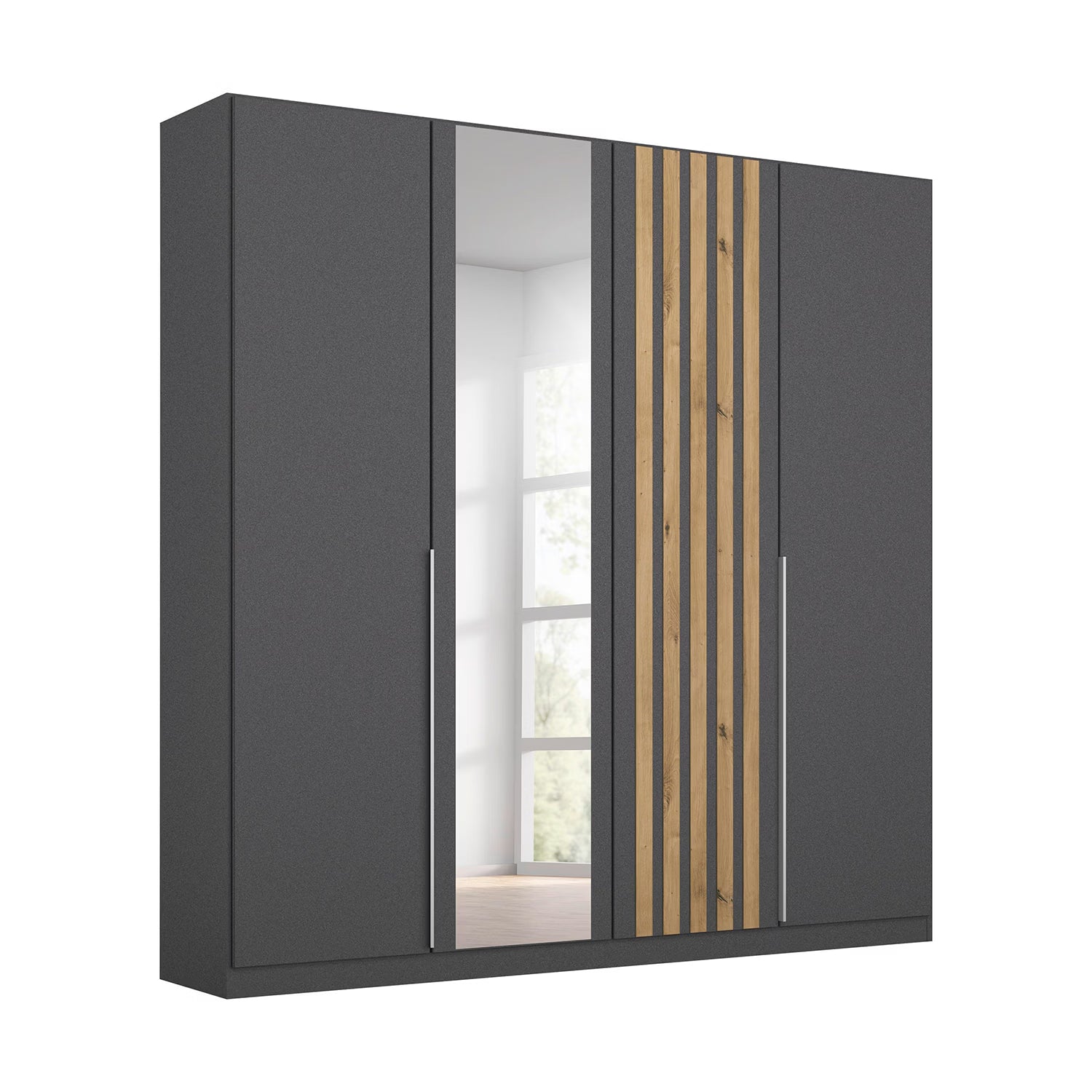 Rauch Lamela 181cm Hinged Door Wardrobe With Mirror in Metallic Grey