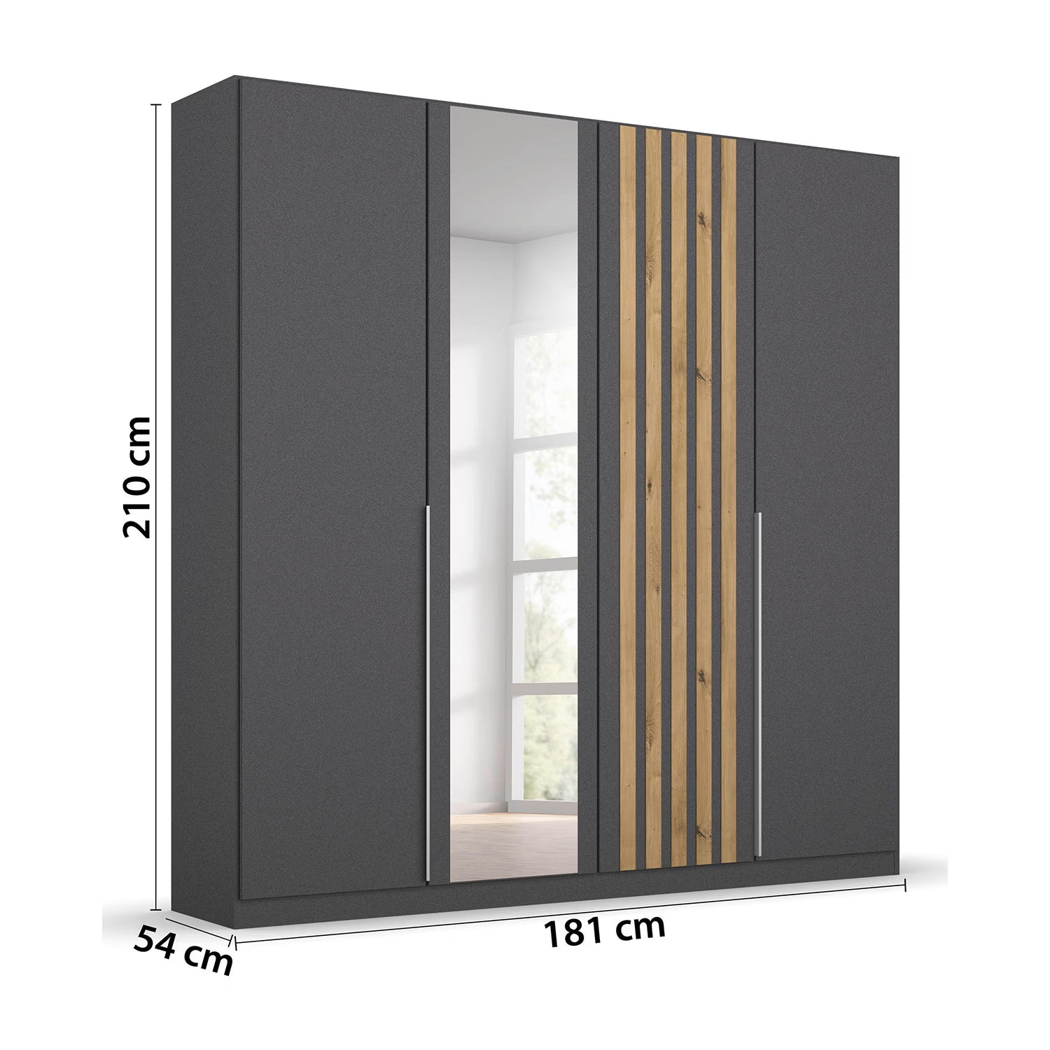 Rauch Lamela Hinged Door Wardrobe With Mirror in Metallic Grey Dimensions