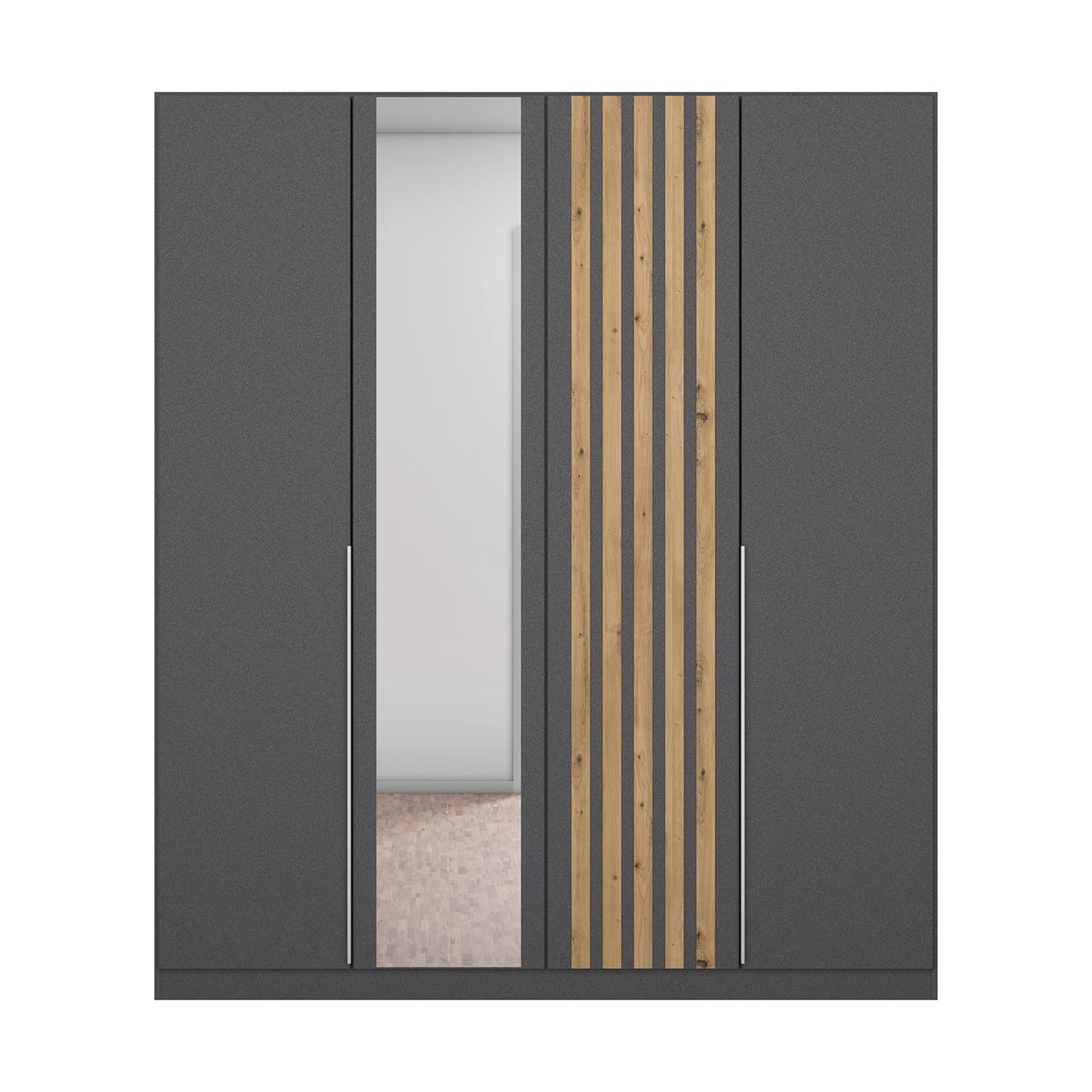 Rauch Lamela 271cm Hinged Door Wardrobe With Mirror in Metallic Grey Front view