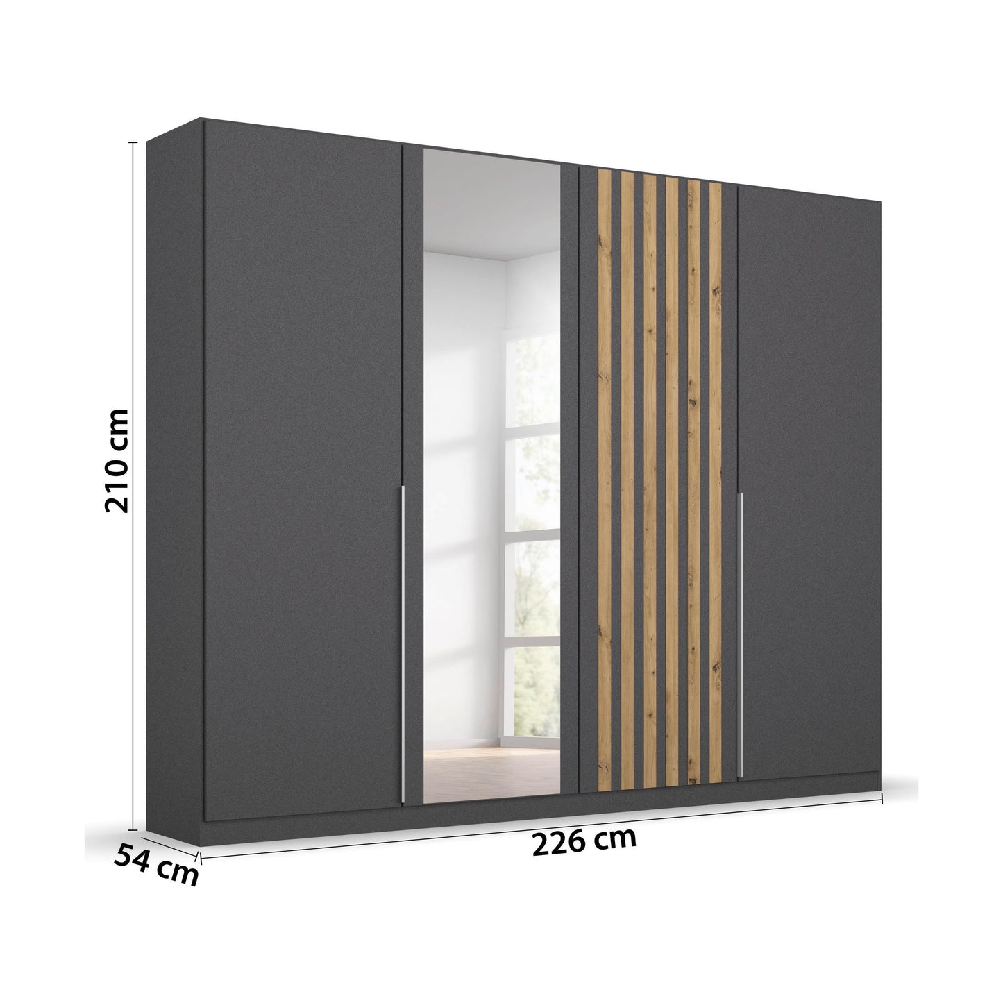 Rauch Lamela Hinged Door Wardrobe With Mirror in Metallic Grey Dimensions