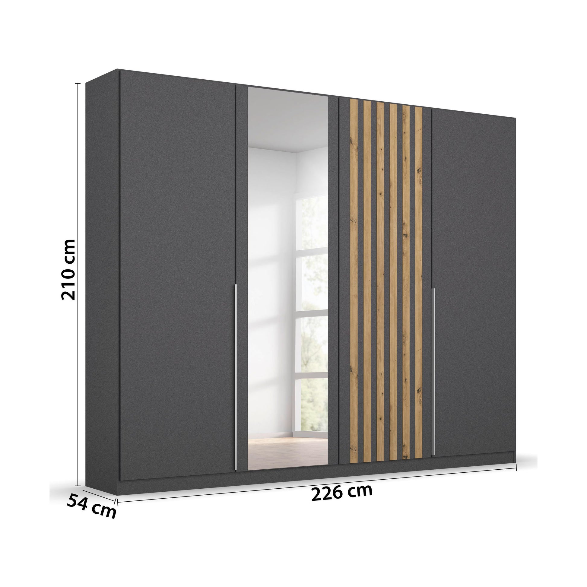 Rauch Lamela Hinged Door Wardrobe With Mirror in Metallic Grey Dimensions