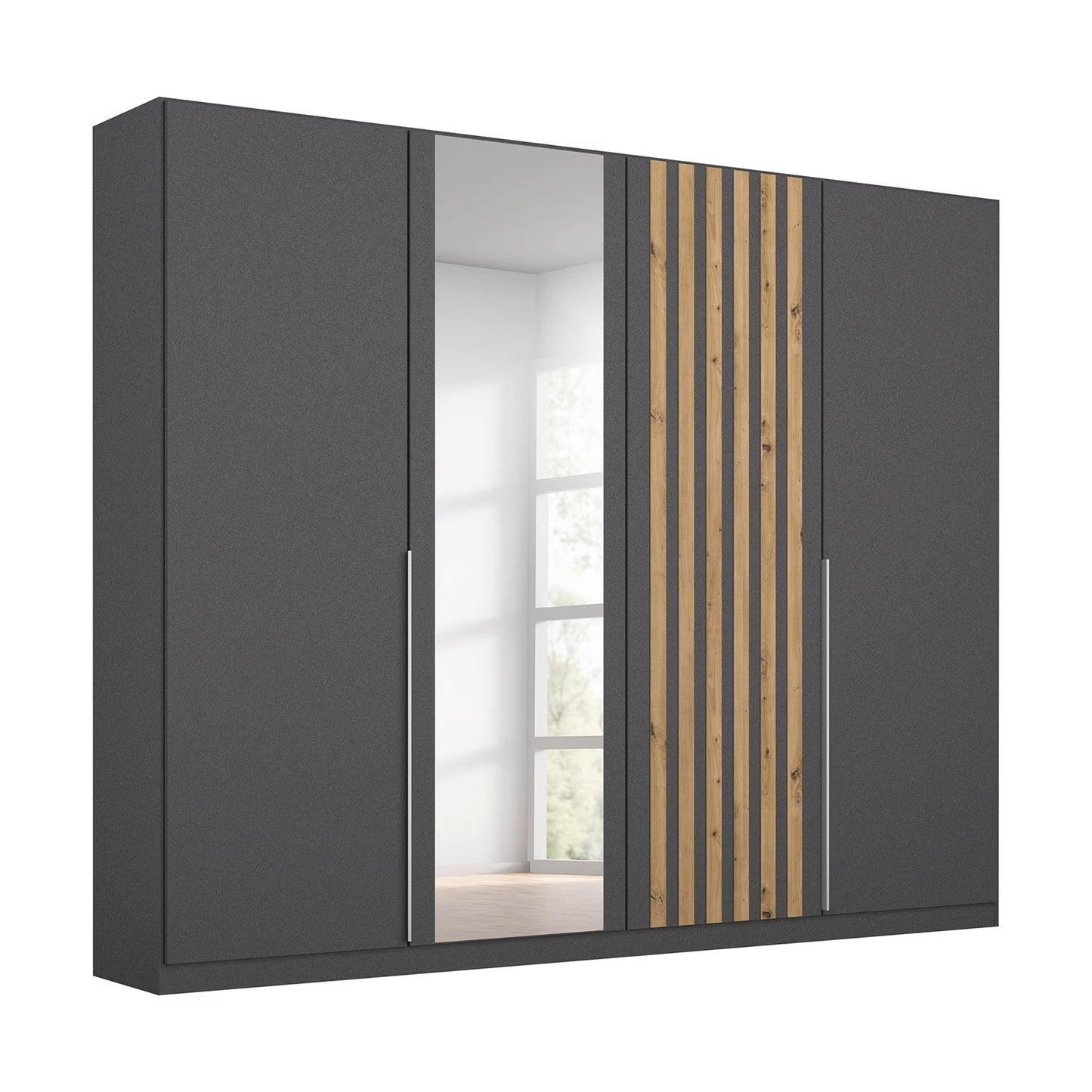 Rauch Lamela 226cm Hinged Door Wardrobe With Mirror in Metallic Grey