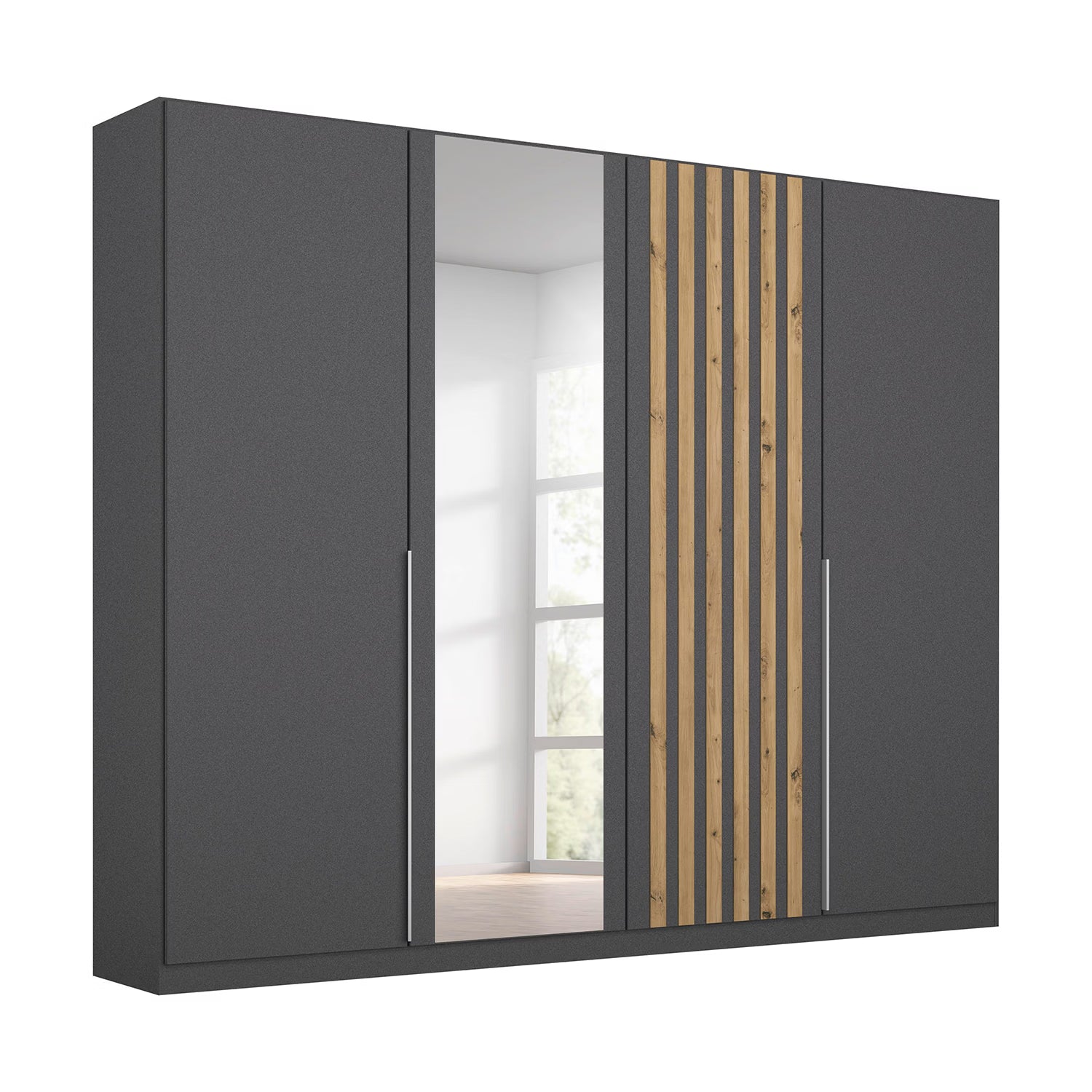 Rauch Lamela 226cm Hinged Door Wardrobe With Mirror in Metallic Grey