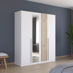 Rauch Lamela Hinged Door Wardrobe With Mirror in alpine white styled in a bedroom