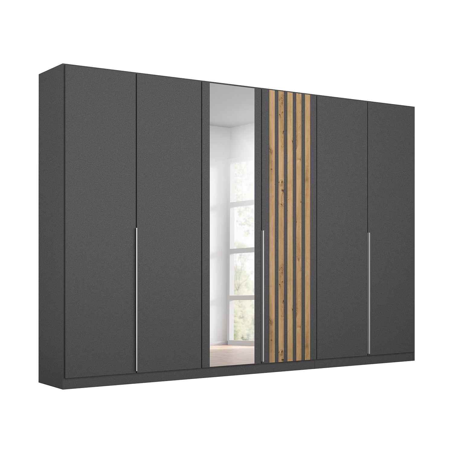 Rauch Lamela 271cm Hinged Door Wardrobe With Mirror in Metallic Grey