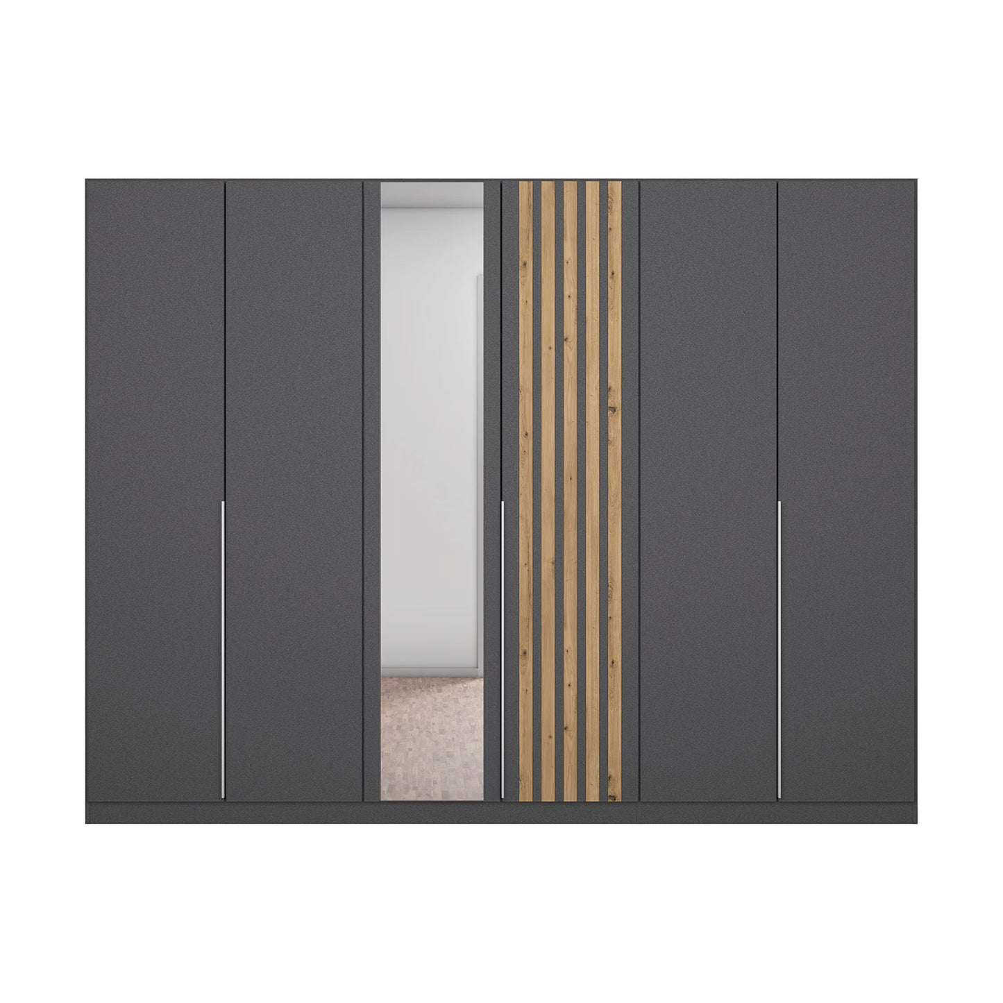 Rauch Lamela 271cm Hinged Door Wardrobe With Mirror in Metallic Grey Front view