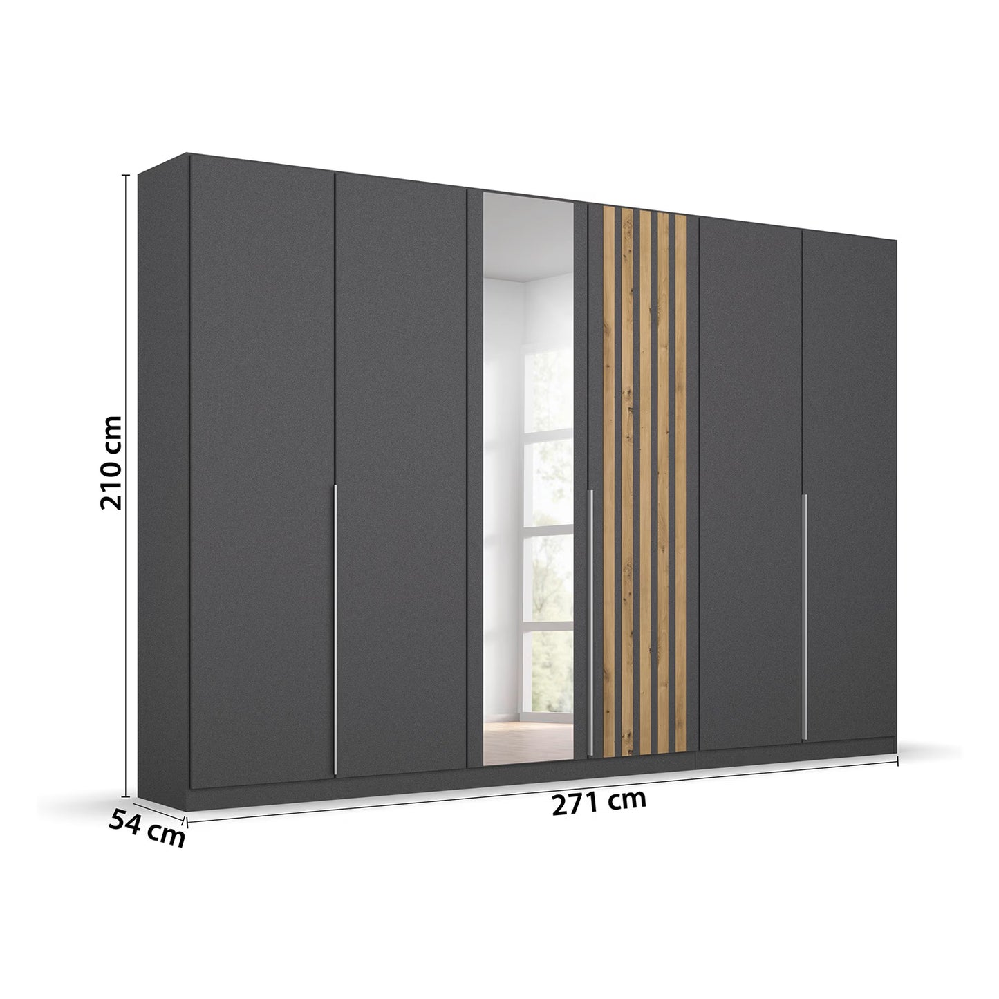 Rauch Lamela Hinged Door Wardrobe With Mirror in Metallic Grey Dimensions