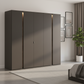 German-made Rauch Larisa 5 door wardrobe, 251cm wide, in graphite with Atlantic Dark Oak panels and optional integrated LED lighting.