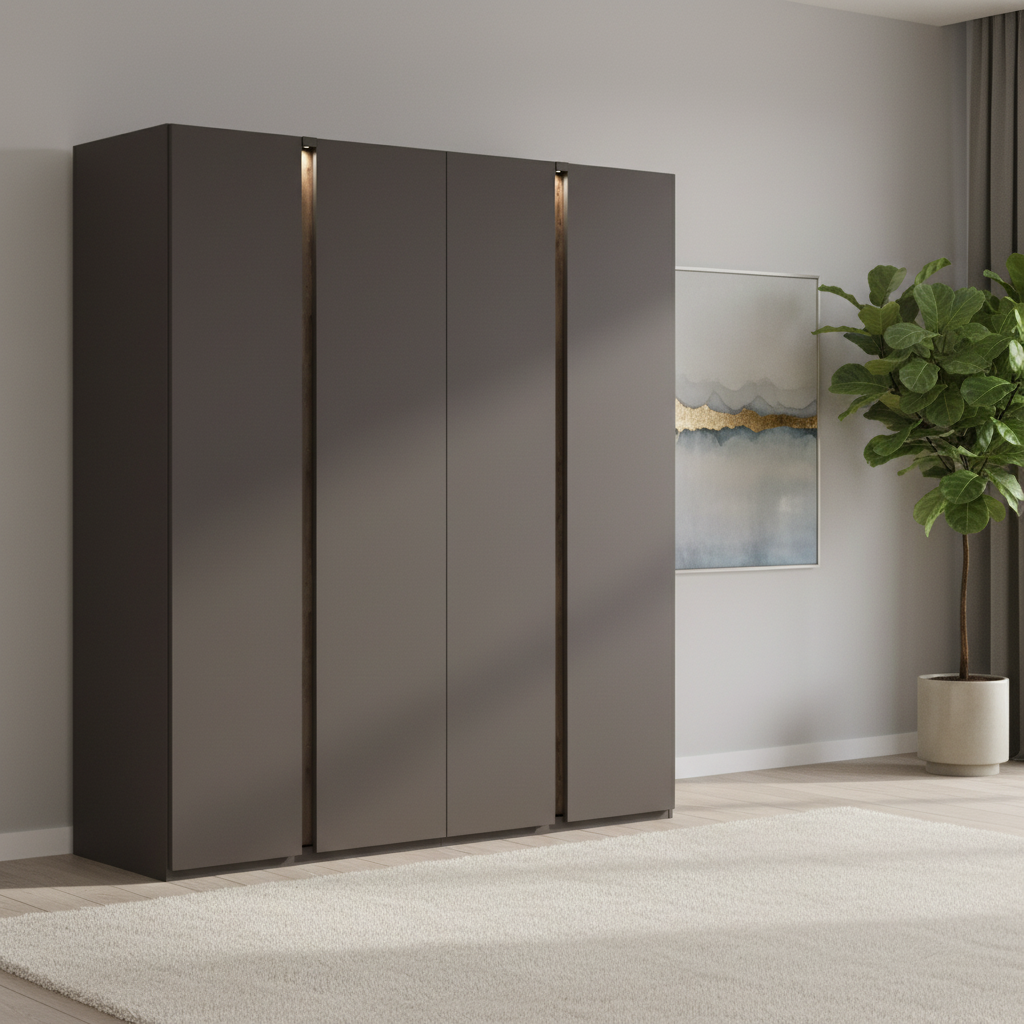 Rauch Larisa Graphite & Atlantic Oak 4 Door Hinged Wardrobe – 201cm