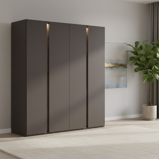 Rauch Larisa Graphite & Atlantic Oak 4 Door Hinged Wardrobe – 201cm