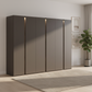 Large German-made Rauch Larisa 6 door wardrobe, 301cm wide, in graphite with Atlantic Dark Oak panels and optional integrated LED lighting.