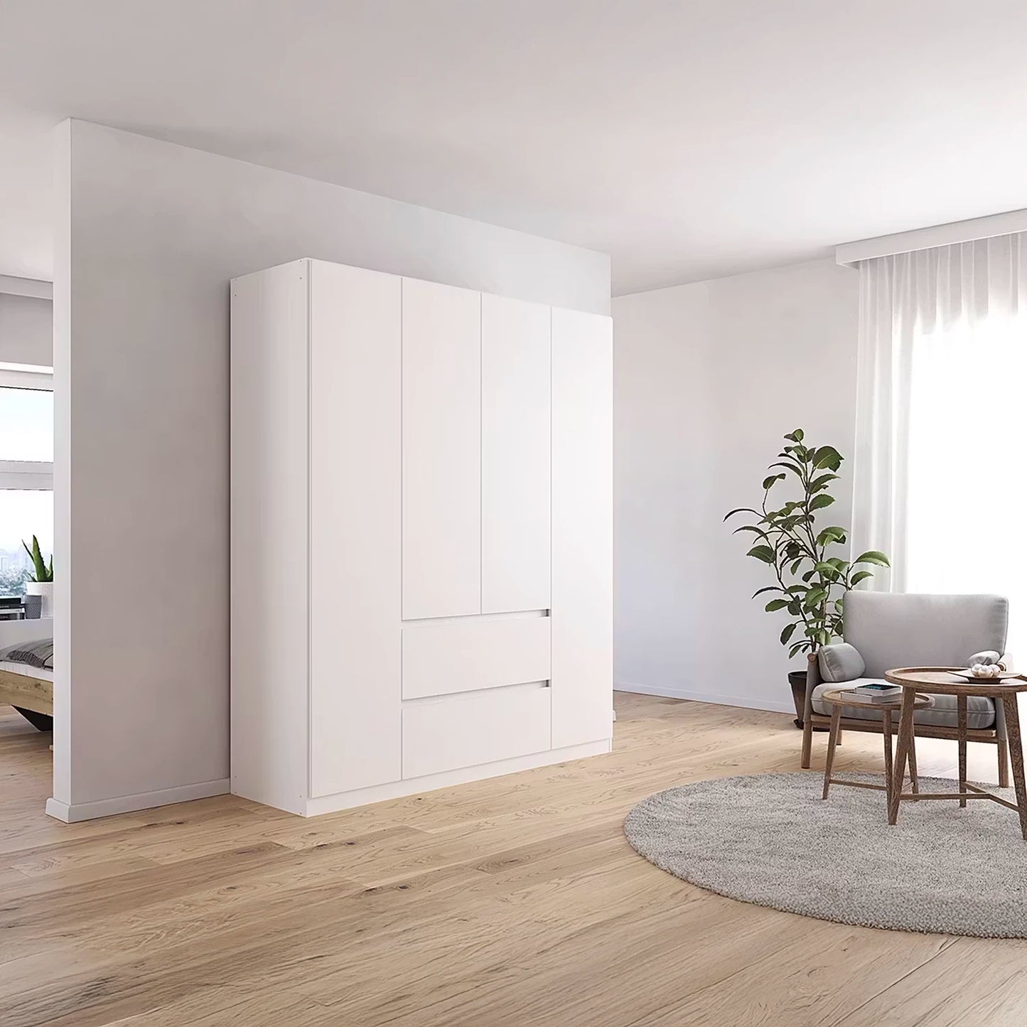 Rauch Leon Alpine White 4 Door Hinged Wardrobe with Drawers – 181cm