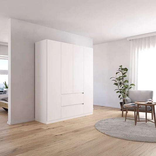 Rauch Mains Leon White 4 Door Hinged Wardrobe with 2 Drawers in the Middle