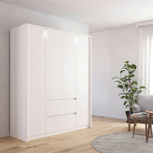 Rauch Leon Alpine White 4 Door Hinged Wardrobe with Drawers – 181cm