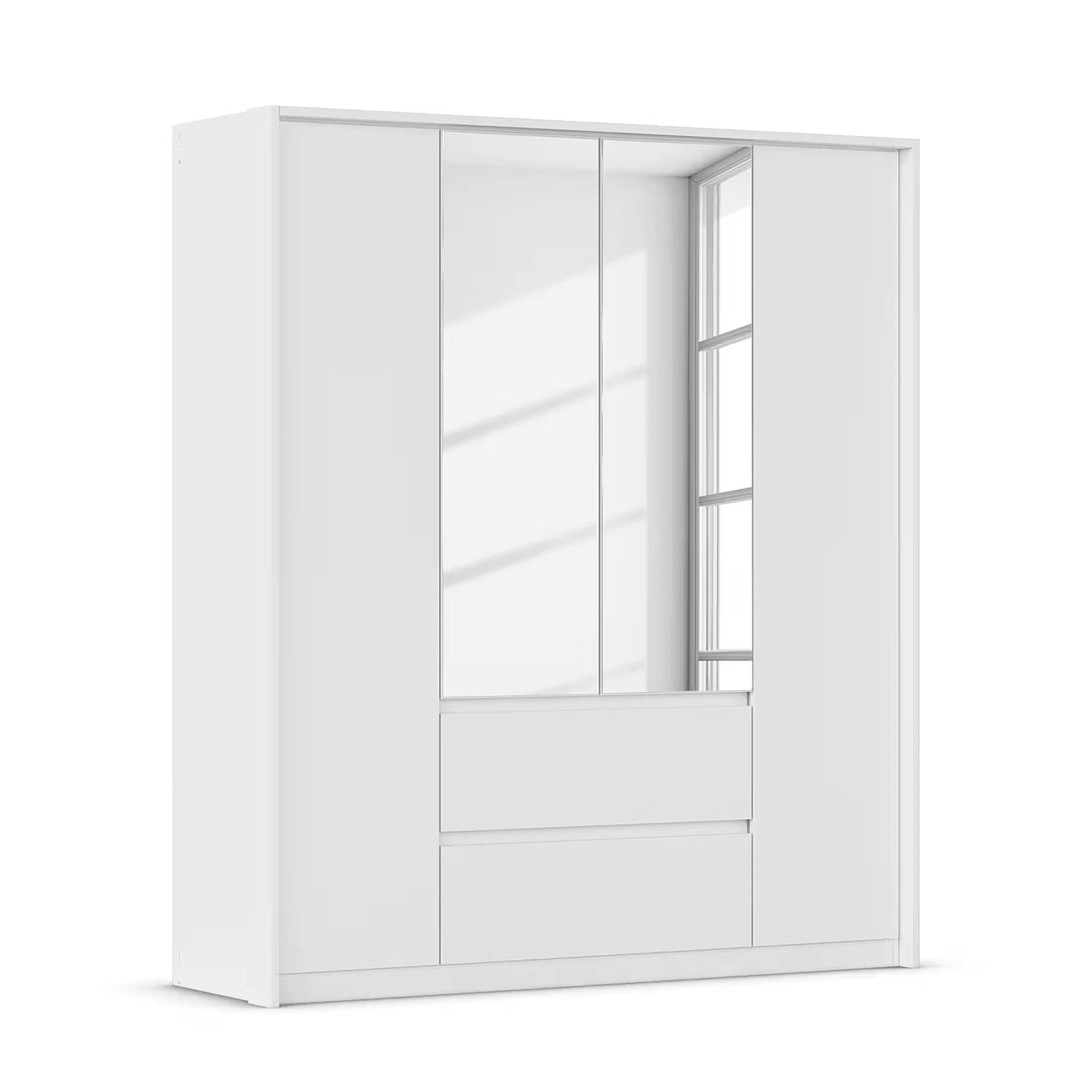 Rauch Leon 4 door mirrored wardrobe with drawers with Passepartout Frame