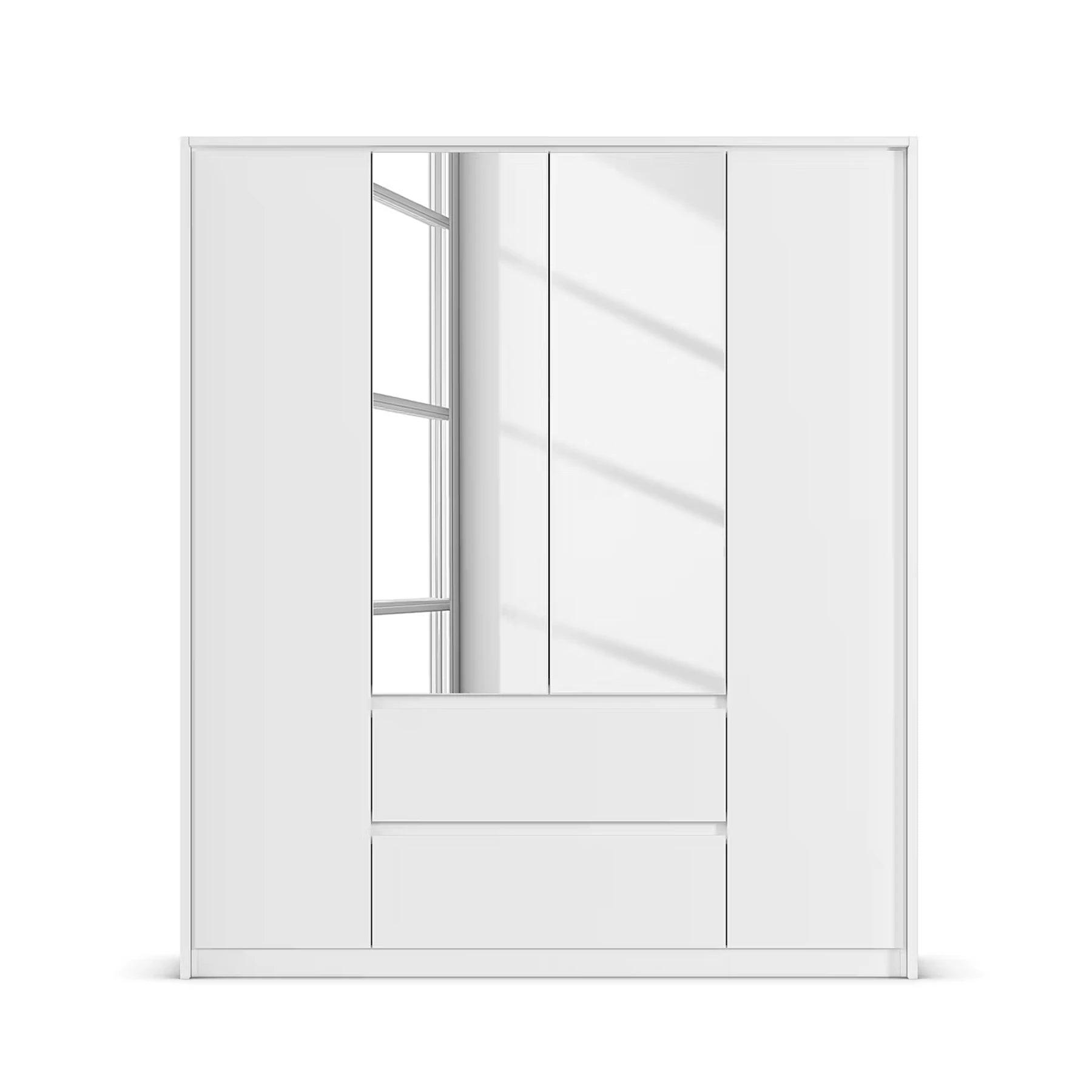 Rauch Leon 4 door mirrored wardrobe with drawers with Passepartout Frame - Front View