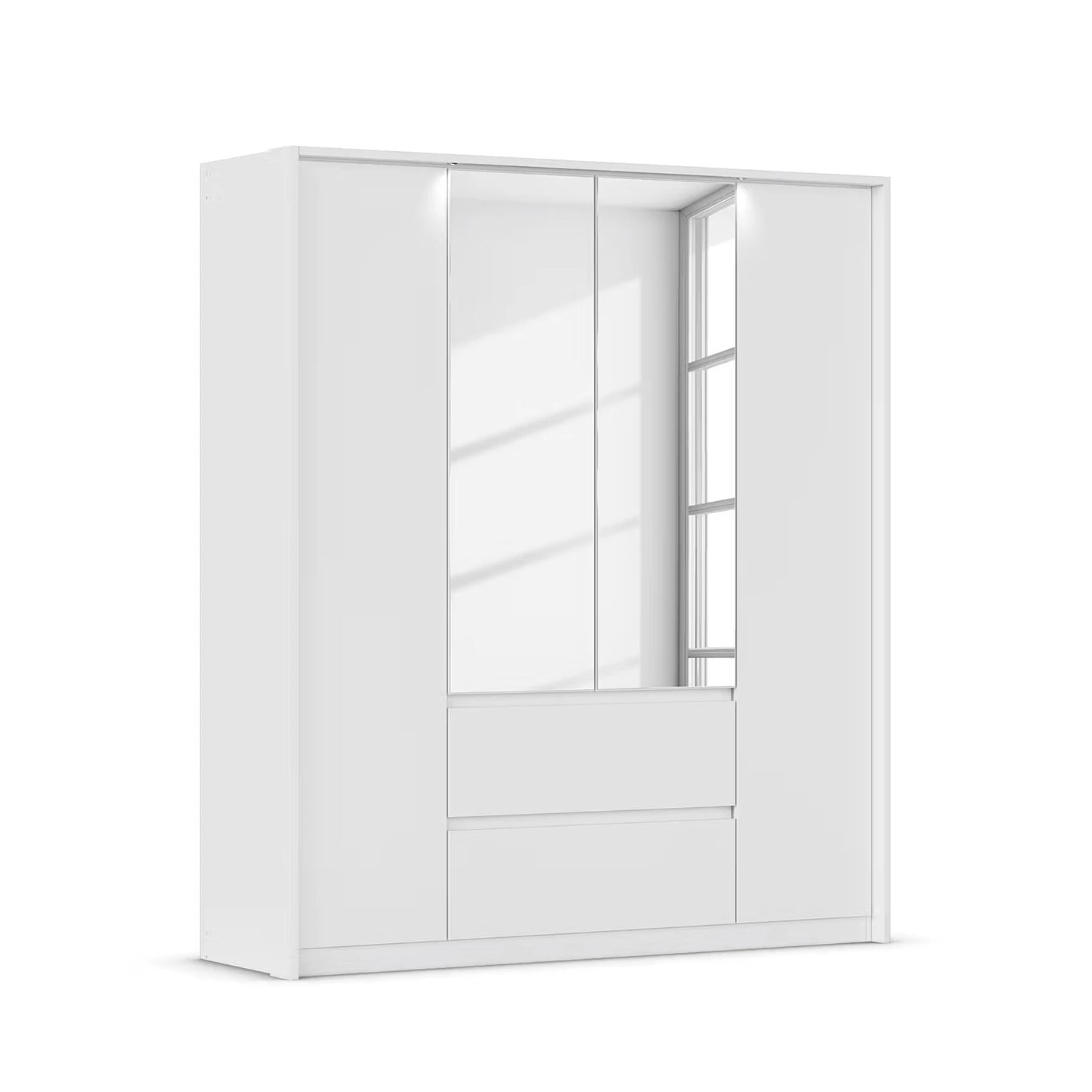 Rauch Leon 4 door mirrored wardrobe with drawers with Passepartout Light Frame