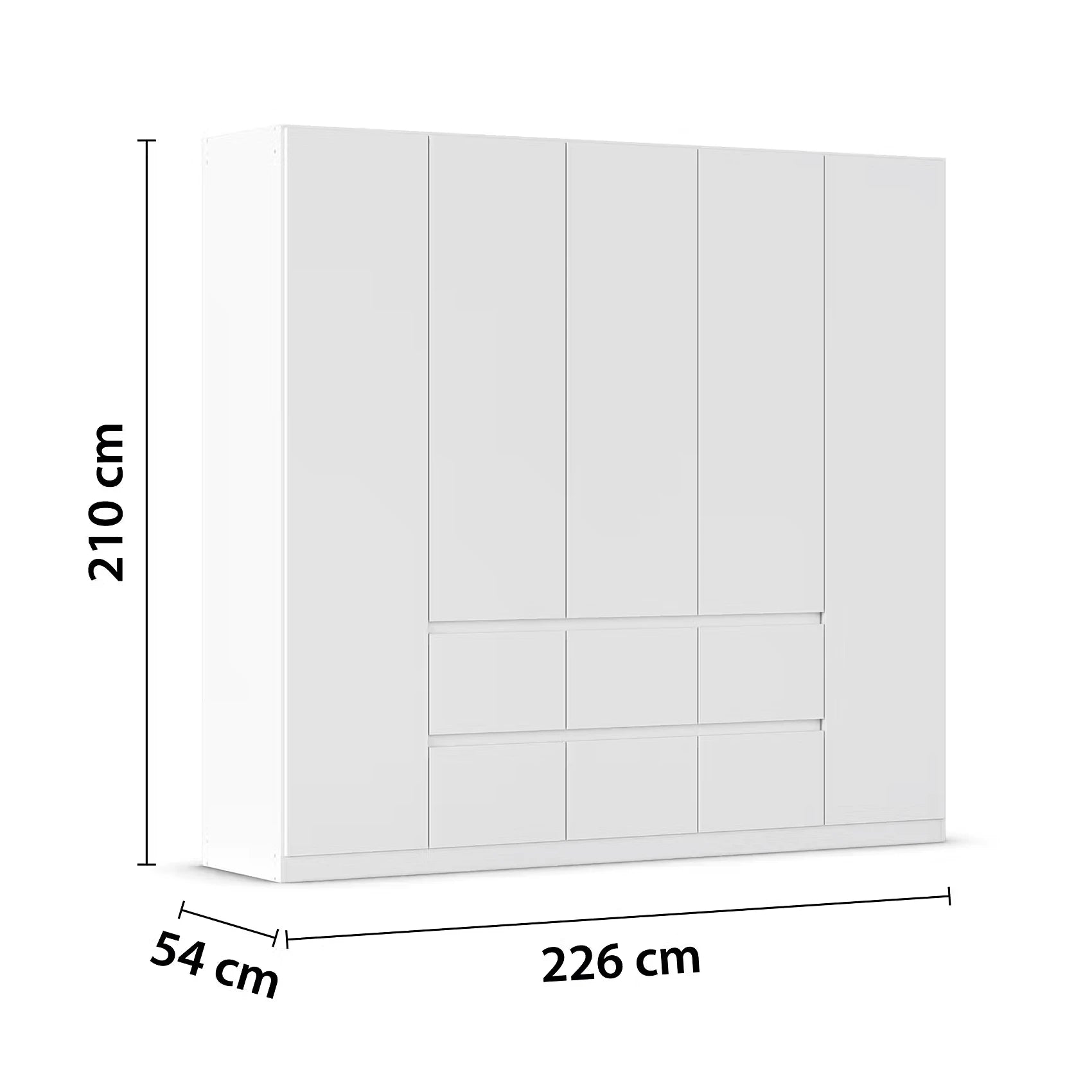 Rauch White Mianz 5 Door Wardrobe wardrobe with dimensions labeled on a white background
