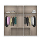 Closet with shelves and clothes on hangers against a white background