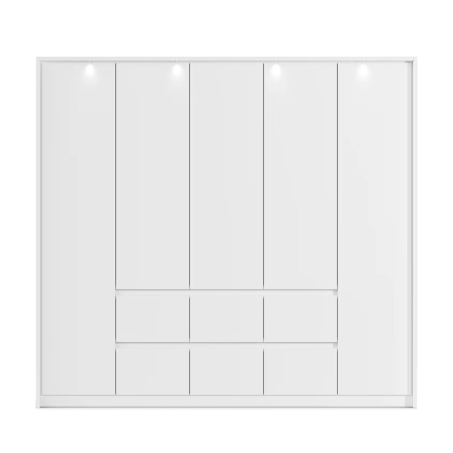 Rauch White 5 Door 6 Drawer Wardrobe with LED Light Frame - front View