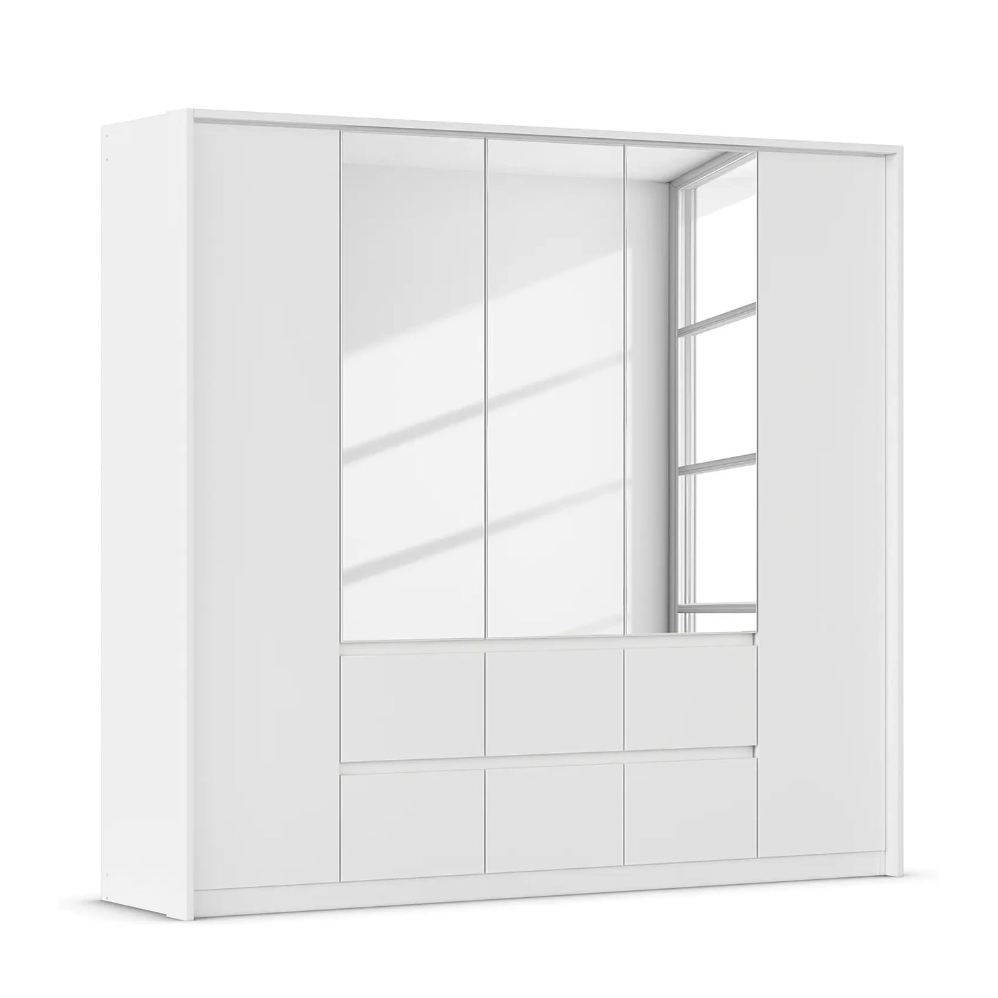 Rauch Leon Alpine White 5 Door 6 Drawer Mirrored Wardrobe – 226cm