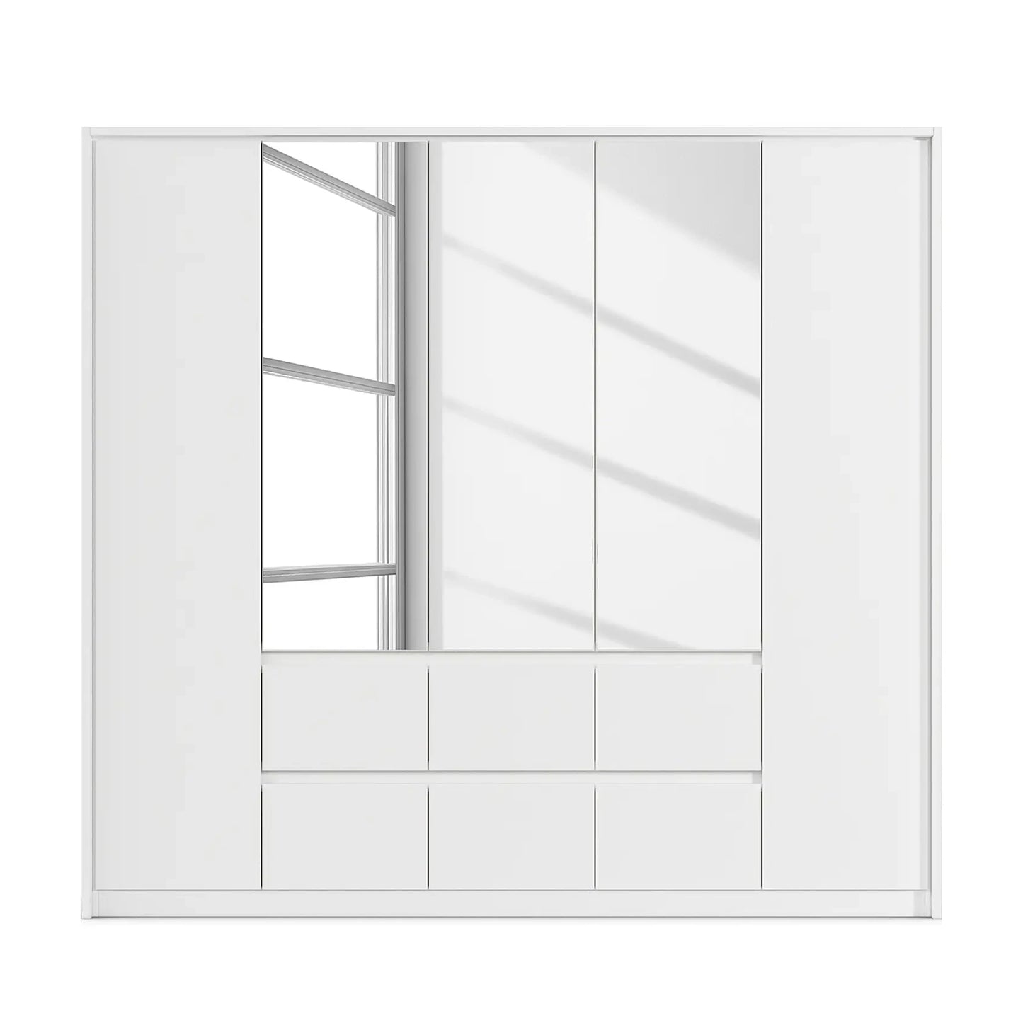 Rauch Leon Alpine White 5 Door 6 Drawer Mirrored Wardrobe – 226cm