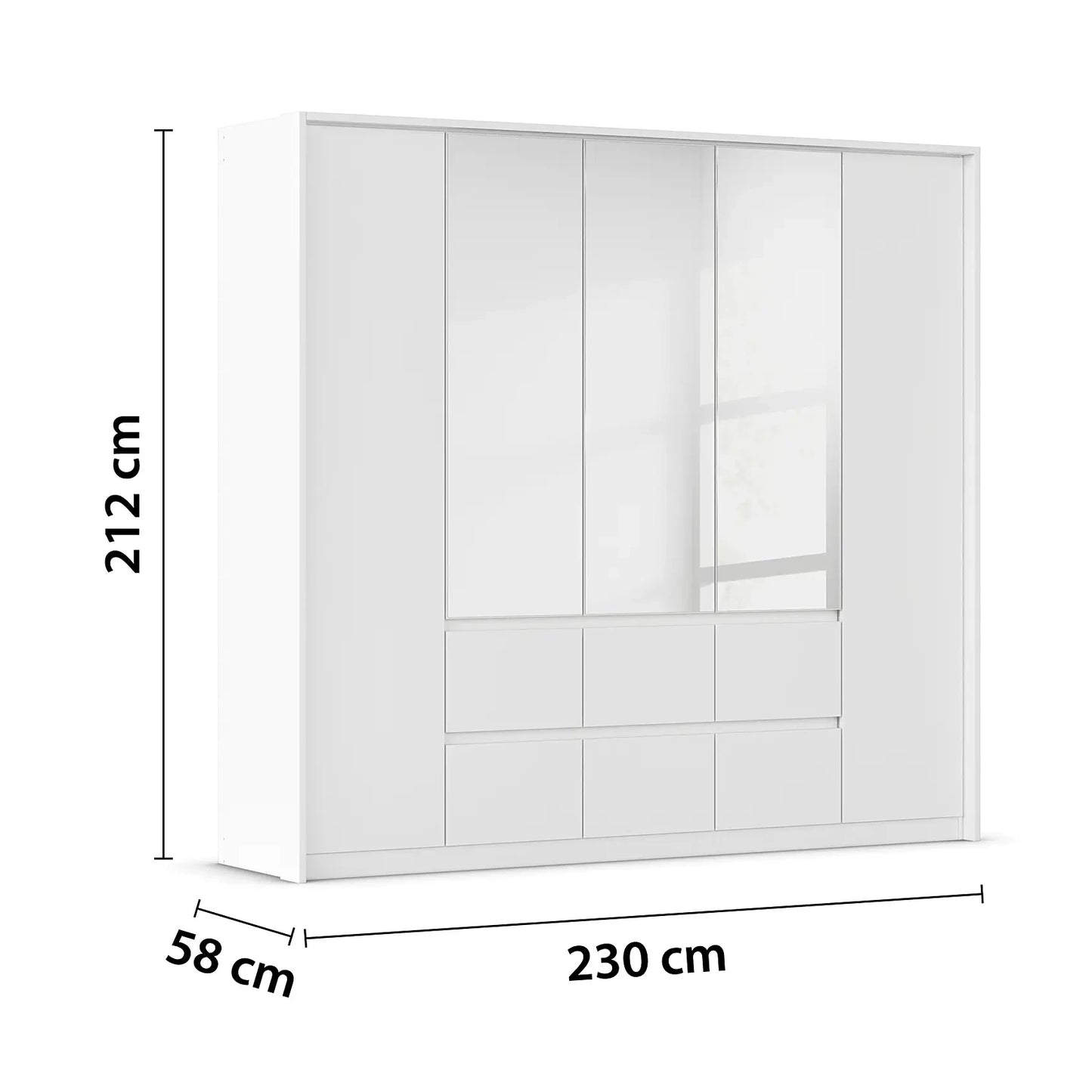 Rauch Leon Alpine White 5 Door 6 Drawer Mirrored Wardrobe – 226cm