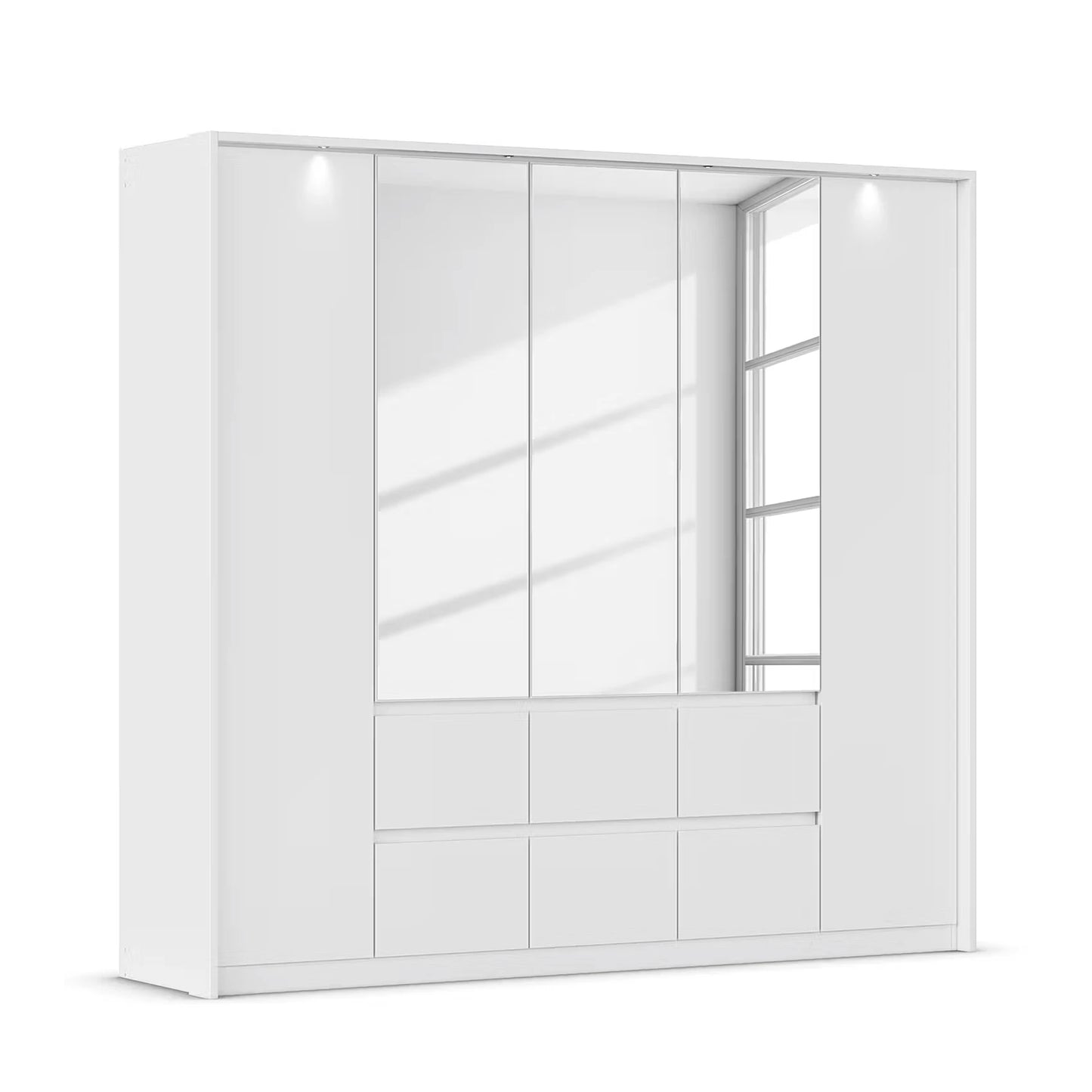 Rauch Leon Alpine White 5 Door 6 Drawer Mirrored Wardrobe – 226cm