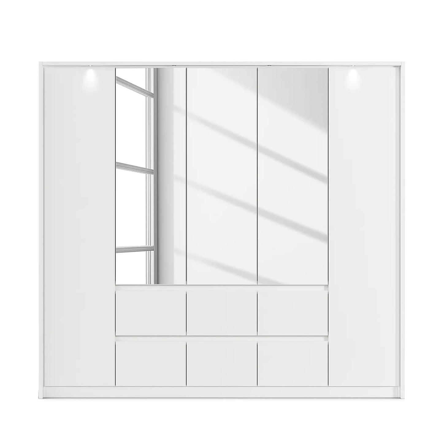 Rauch Leon Alpine White 5 Door 6 Drawer Mirrored Wardrobe – 226cm