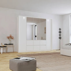 Rauch Leon Alpine White 5 Door 6 Drawer Mirrored Wardrobe – 226cm