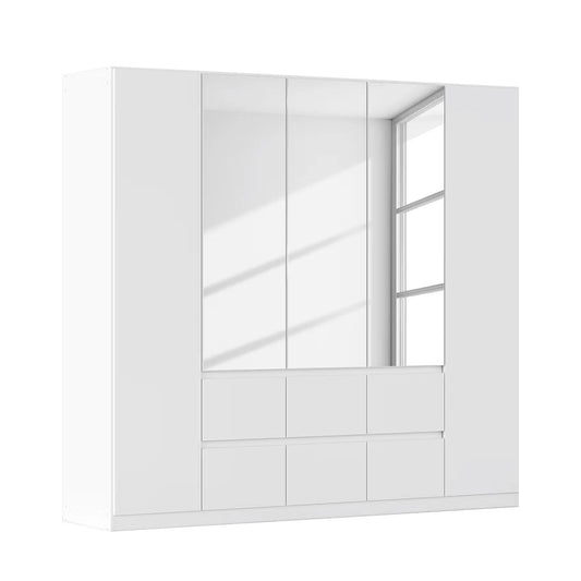 Rauch Leon Alpine White 5 Door 6 Drawer Mirrored Wardrobe – 226cm
