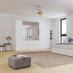 Rauch Leon Alpine White 5 Door 6 Drawer Mirrored Wardrobe – 226cm