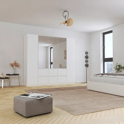 Rauch Leon Alpine White 5 Door 6 Drawer Mirrored Wardrobe – 226cm