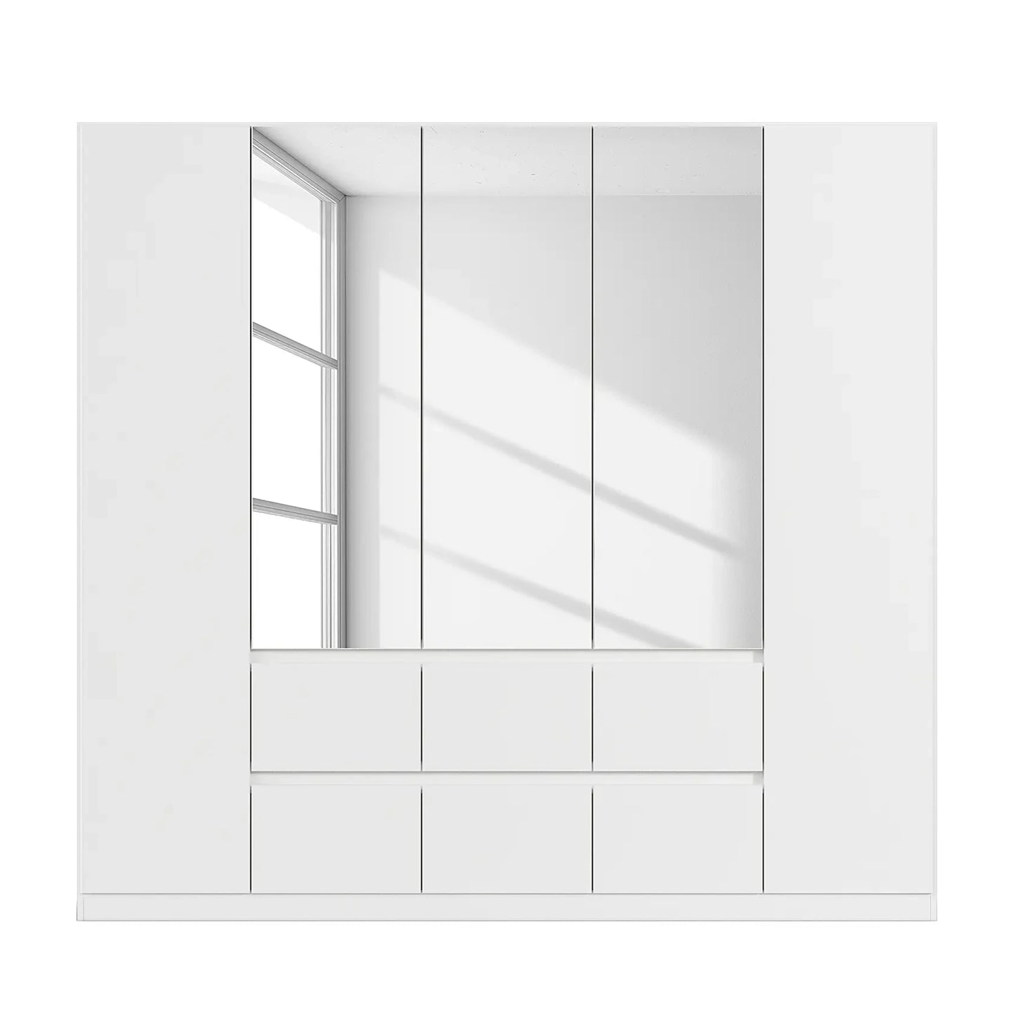 Rauch Leon Alpine White 5 Door 6 Drawer Mirrored Wardrobe – 226cm
