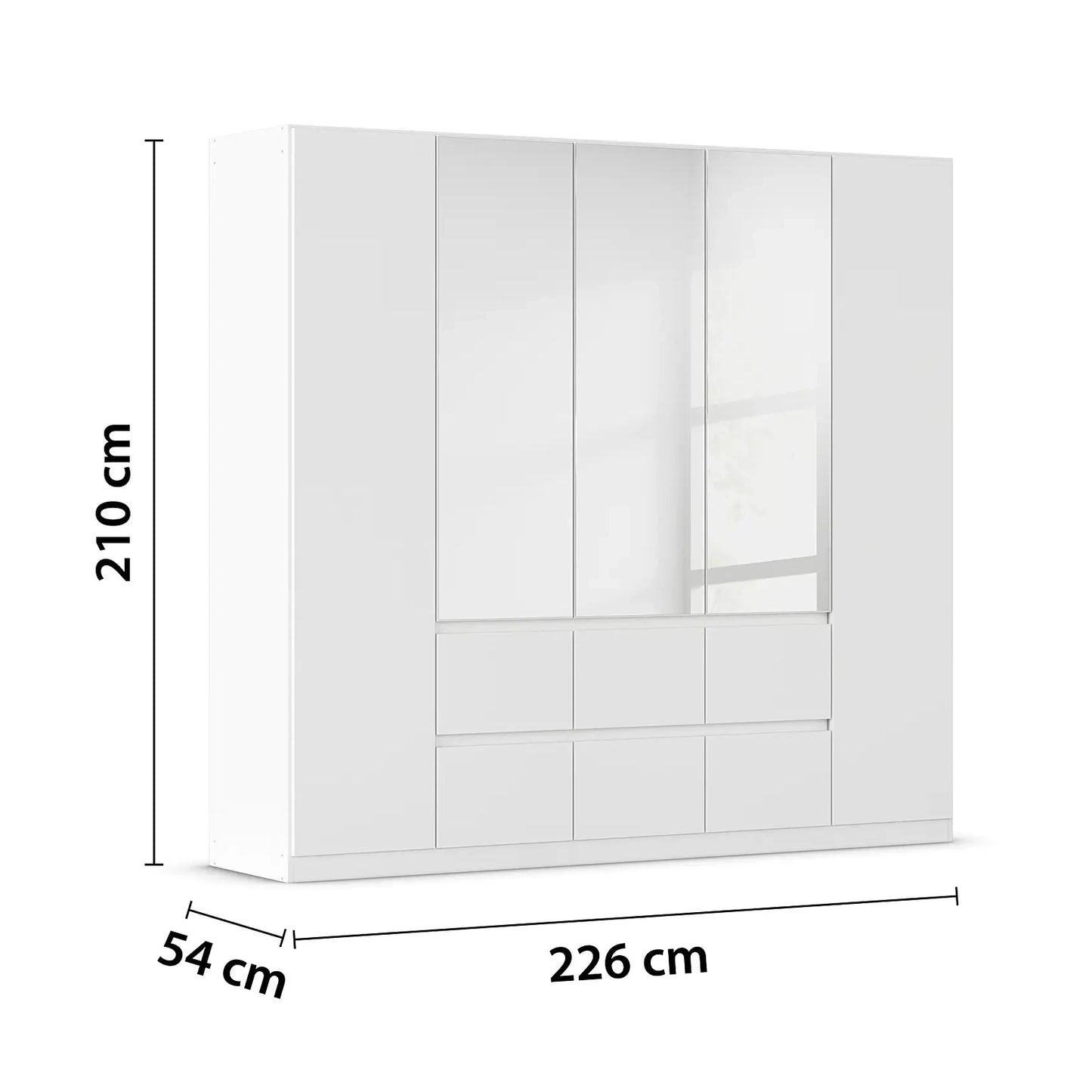 Rauch Leon Alpine White 5 Door 6 Drawer Mirrored Wardrobe – 226cm