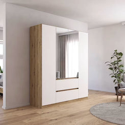 Rauch Leon Oak & White 4 Door 2 Drawer Wardrobe With Mirror – 181cm