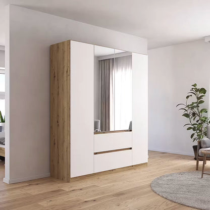 Rauch Leon Oak & White 4 Door 2 Drawer Wardrobe With Mirror – 181cm