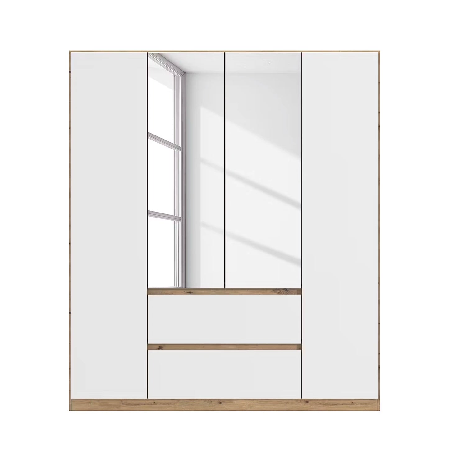 Rauch Leon Oak & White 4 Door 2 Drawer Wardrobe With Mirror – 181cm