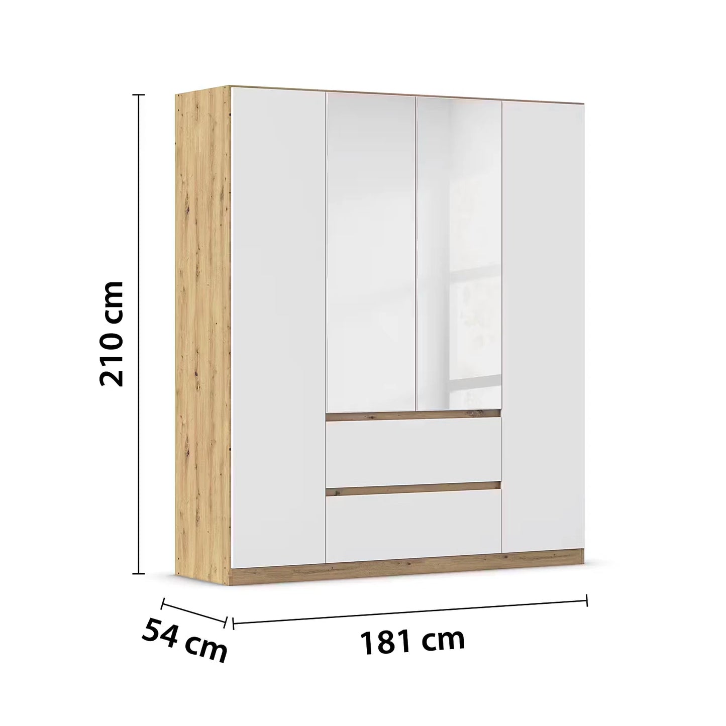Rauch Leon Oak & White 4 Door 2 Drawer Wardrobe With Mirror – 181cm