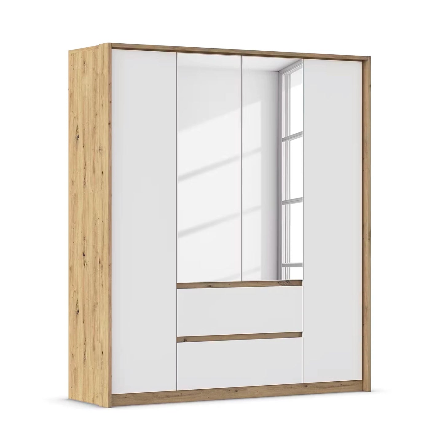 Rauch Leon Oak & White 4 Door 2 Drawer Wardrobe With Mirror – 181cm