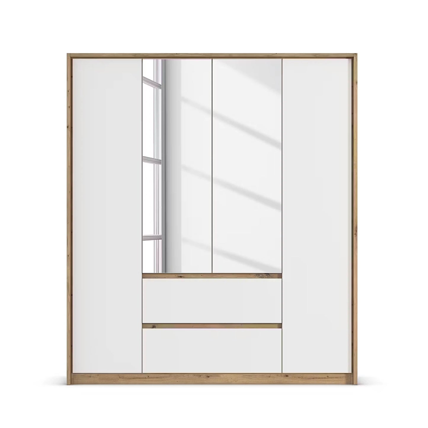 Rauch Leon Oak & White 4 Door 2 Drawer Wardrobe With Mirror – 181cm