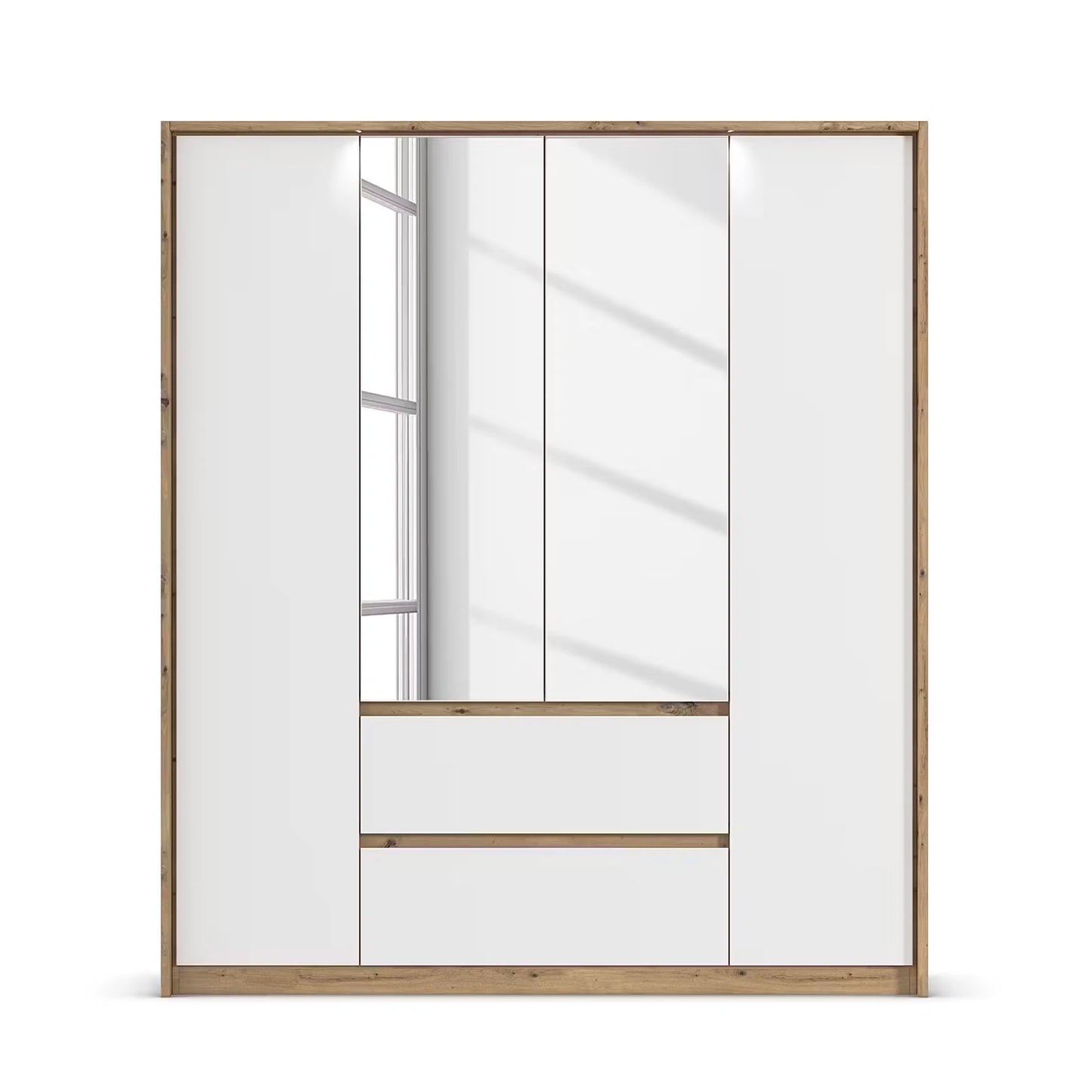 Rauch Leon Oak & White 4 Door 2 Drawer Wardrobe With Mirror – 181cm