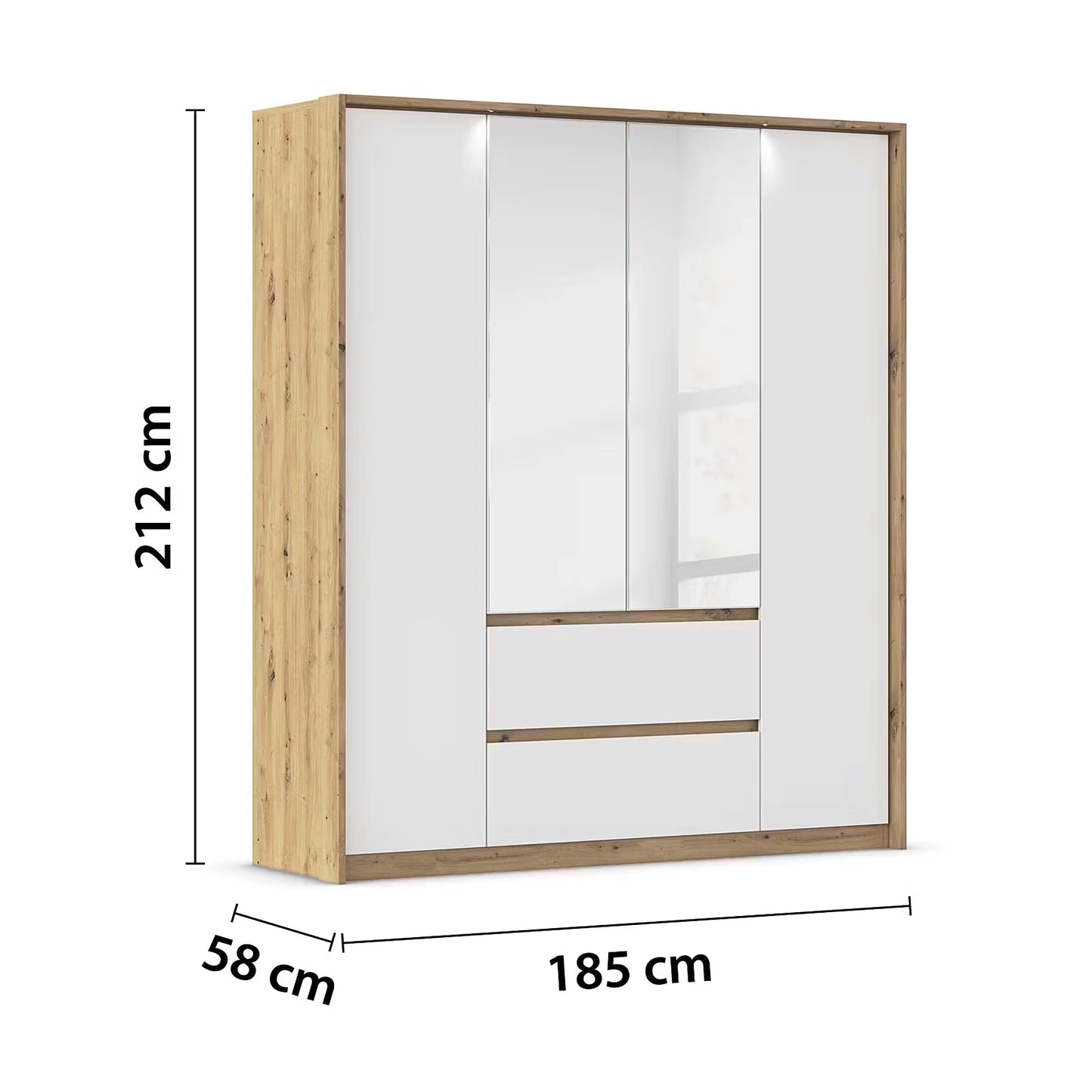 Rauch Leon Oak & White 4 Door 2 Drawer Wardrobe With Mirror – 181cm