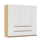 Rauch Mains Leon 5 White Door Hinged Wardrobe with 6 white Drawers and Wooden Frame and Accents