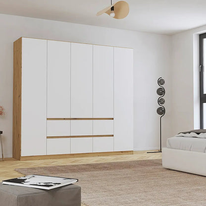 Rauch Mainz Leon 5 Door Wardrobe with Drawers in White and Artisan Oak Colour