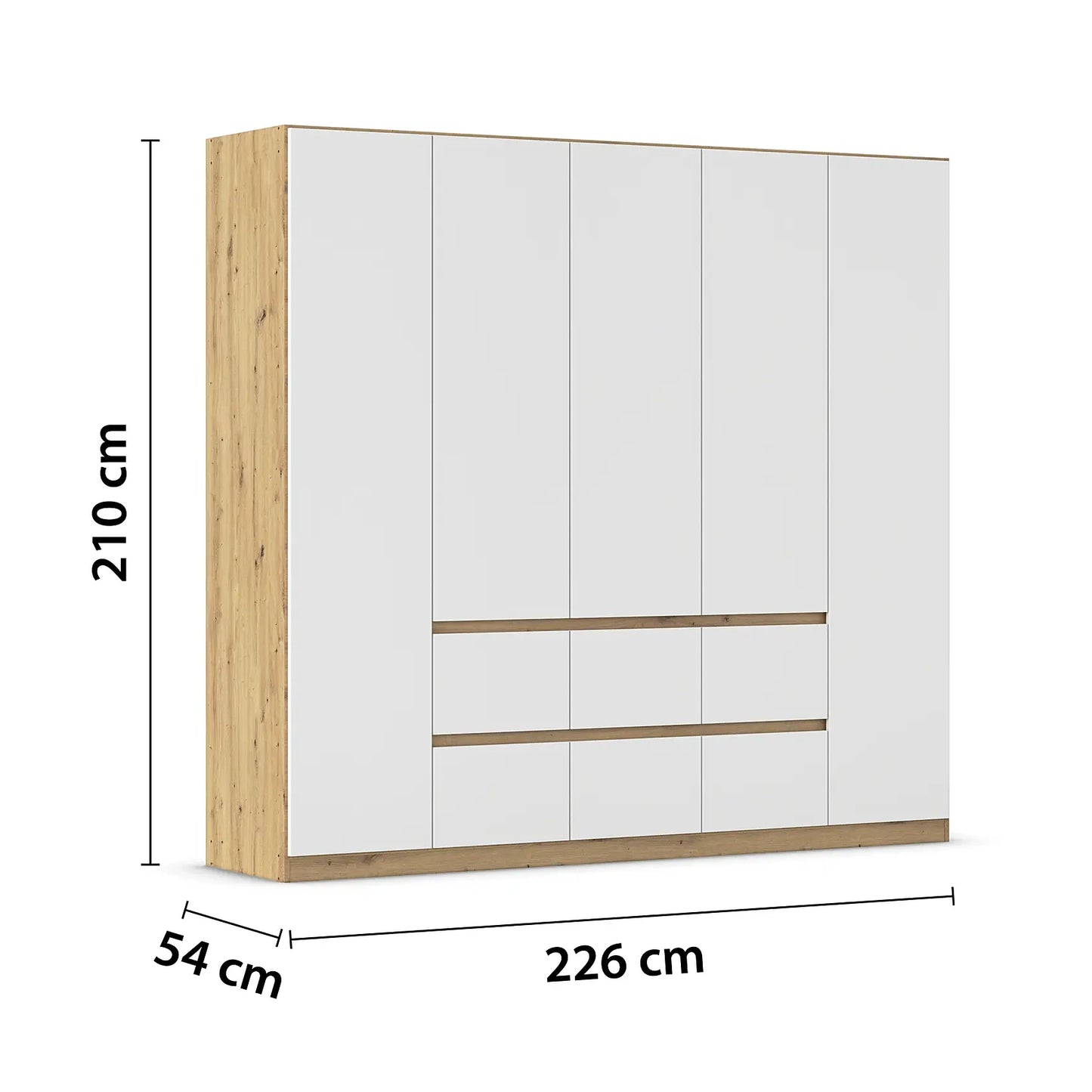Rauch Leon Oak & White 5 Door 6 Drawer Wardrobe – 226cm